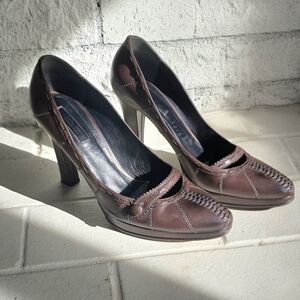 Vintage Bottega Veneta Brown Leather Stitch Detail Platform Pumps